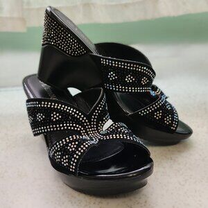 Black Rhinestone Wedge Sandals